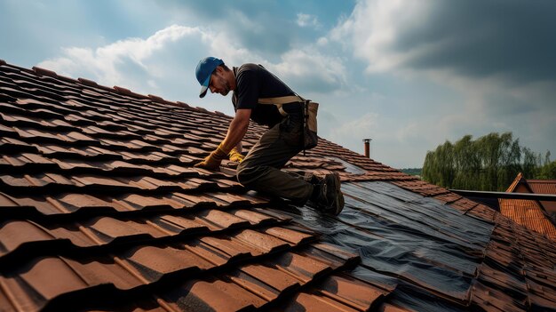 master repairs roof tiles house roofing repair renovation work generative ai 1062399 6273